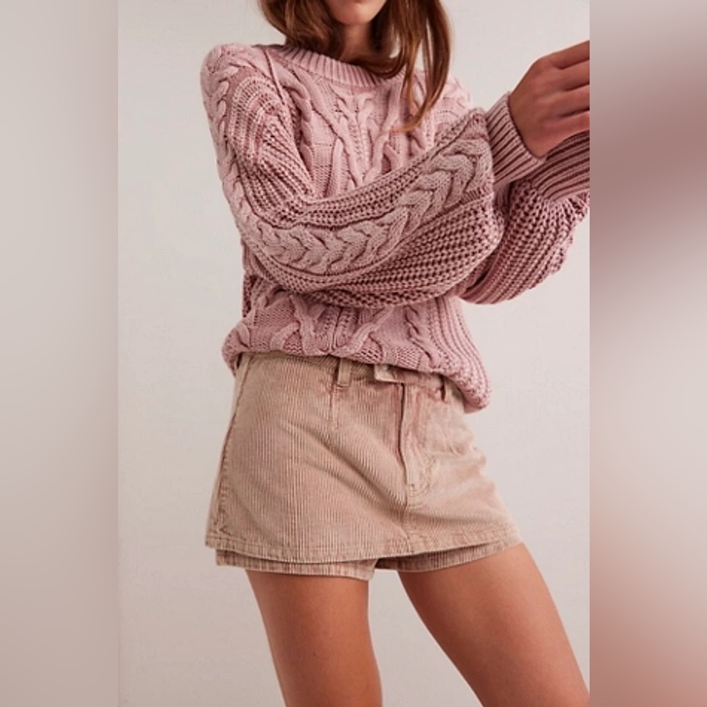 NWOT Free People Gala Vanting Low Rise Mini Peekaboo Pink Skort / Skirt Size 24